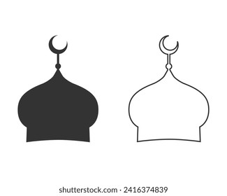 Mosque dome line icon set vector on white background in modern flat style