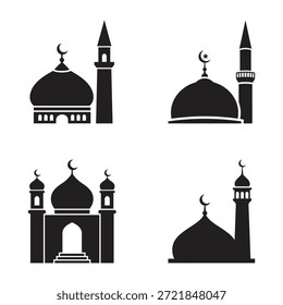 Mosque dome and minaret icon set