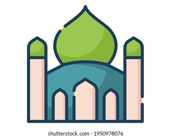 mosque dome ramadan islam single isolated icon with flat dash or dashed style