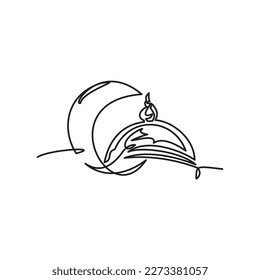 Mosque domes crescent moon icon. Thin linear mosque domes and crescent moon outline icon isolated on white background from religion collection. Simple one line vector sign, symbol for web and mobile.
