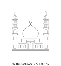  Una mezquita con cúpulas y minaretes en contorno blanco y negro