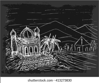 mosque doodle sketch illustration