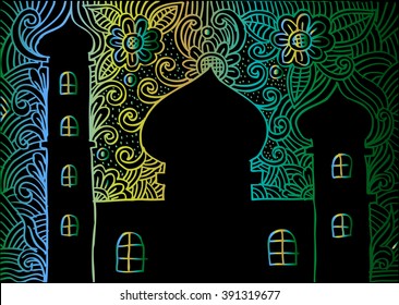 Mosque. Doodle style illustration.
