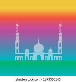 The mosque of editable vector. Design silhouette white on spectrum colors background. Design print for illustration, backdrop, festival, culture, islamic. Set 3