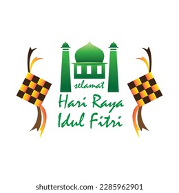 mezquita eid al fitr logo ilustración diseño ketupat vector