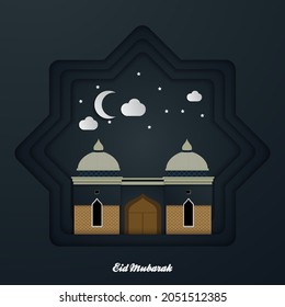 Mosque eid mubarak crescent moon arabic ornament for islamic greeting banner