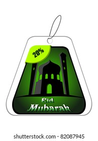 mezquita en etiqueta de venta de eid mubarak