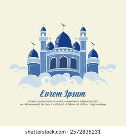 Mosque Flat Design on Doodle Style and Vintage Theme