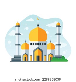 Mosque in flat design style isolated on white background, vector illustration