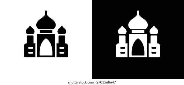 Mosque Flat Icon, City Building, Vector Sign Illustration. Building Architecture Icon. Black and white icon.