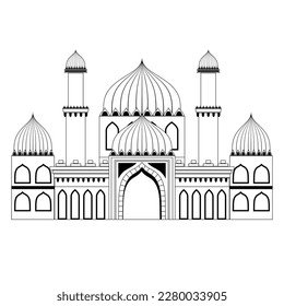 Mosque flat line illustration. Islam symbol. Flat line vector architecture illustration. Religion stroke icon. For poster, flyer, web, banner, header, hero image. Ramadan Kareem. Ramadan Mubarak.