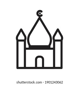Ilustración de la línea plana de la mezquita. Símbolo islámico. Ilustración de la arquitectura del vector de línea plana. Icono de trazo religioso. Para afiches, volantes, web, banners, encabezados, el mes del Ramadán. Ramadan Mubarak.