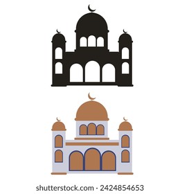 Diseño de ilustración de piso y silueta de mezquita para Ramadan Kareem