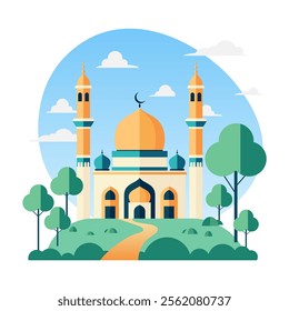 Mosque flat vector illustration isolated on white background