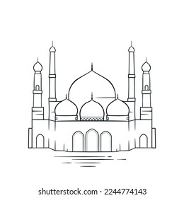 Mosque with front view in hand drawn design for ramadan template design