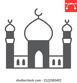 Moschee-Glyph-Symbol, Architektur und Islam, Moschee-Vektorsymbol, Vektorgrafik, bearbeitbares Strichzeichen, eps10.