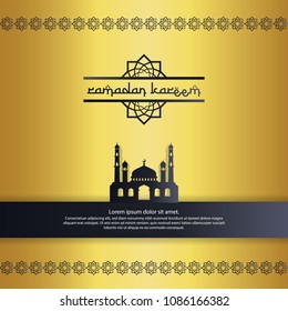 mosque with gold color element design for Ramadan Kareem islamic greeting. invitation Banner or Card Background Vector illustration.