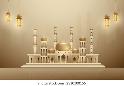 Mosque with Gold Dome and Gold Lantern