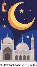 mosque and golden crescent moon
