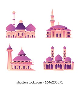 Mosque gradient vector set. Purplish color tone. Beautiful Muslim culture and building vector design