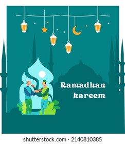 ilustración vectorial gráfica de mezquita con el hombre musulmán icono vista superior, perfecto para conmemorar el mes de Ramadán