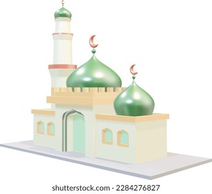 mosque green domes view side top right, 3d mosque vector