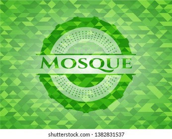 Mosque green emblem with mosaic background. Vector Illustration. Detailed.
