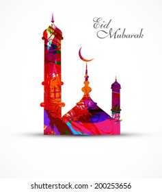 Mosque for grunge colorful eid mubarak card vector illustration 