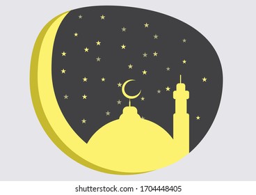 mosque and half moon vector silhouette