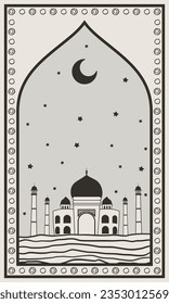 mosque hand drawing kids prayer mat sj081