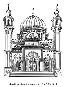 Mesquita Mão desenho vetor design. Símbolo islâmico isolado no fundo branco. Arquitetura islâmica. Ilustração para o Ramadã , Eid Al Adha , Eid al fitr .