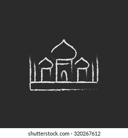 Mosque hand drawn in chalk on a blackboard vector white icon isolated on a black background.