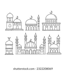 mosque hand drawn doodle illustrations vector set