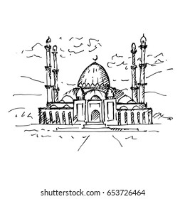 Mosque. Hand drawn illustration, sketch. Vector.