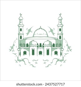 Ilustración dibujada a mano de la mezquita. Elementos vectoriales aislados