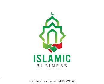 Mosque and Hand shake logo symbol or icon template