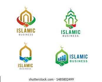 Mosque and Hand shake logo symbol or icon template