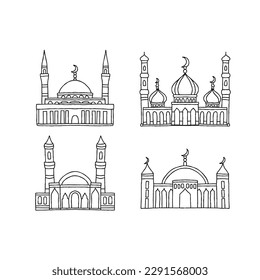 mosque handrawn doodle illustrations vector set