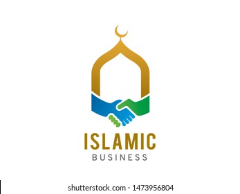 Mosque and handshake logo symbol or icon template