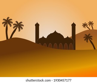 Mosque in the hot sahara desert