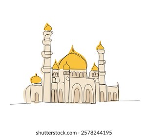 Mosque, house of prayer for Muslims, architecture one color line art. Continuous line drawing of online Muslims, Islam, traditions, clothing, folk, oriental.