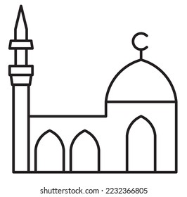 
Icono de mezquita en diseño 2D y el dibujo está en blanco y negro. Destacar el concepto de arquitectura con elementos islámicos como arcos y cúpulas.
