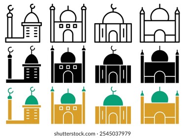 Mosque icon in black and colored versions.