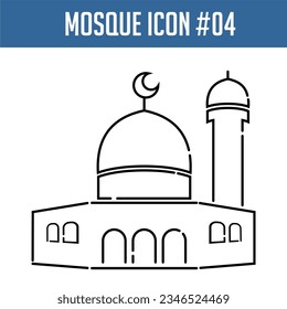 Icono de mezquita en contorno negro. Elemento de diseño islámico.