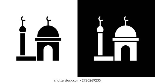 Icono de la mezquita. Icono de diseño plano simple en blanco y negro