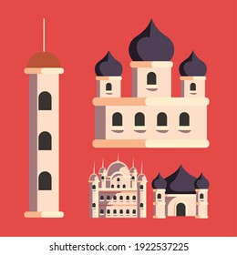 Mosque icon collection design, Islamic ramadan muslim religion and culture theme Vector illustration