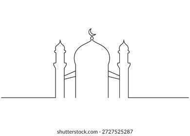 Icono de la mezquita en estilo de dibujo continuo de una línea aislado sobre fondo blanco