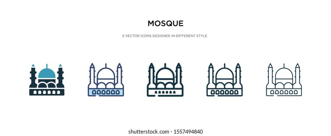 mosque icon in different style vector illustration. two colored and black mosque vector icons designed in filled, outline, line and stroke style can be used for web, mobile, ui