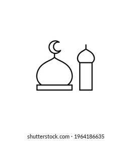 Mosque icon in flat black line style, isolated on white background 