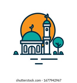 Mosque icon with flat style and outline